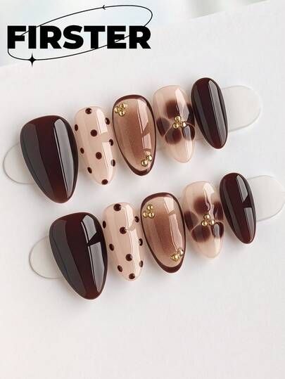 Deep Brown Flower Nails