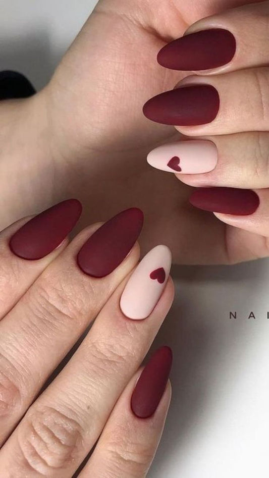 Maroon+Little Heart Nails