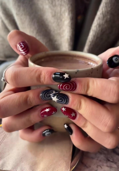 Red Black Spiral Nails