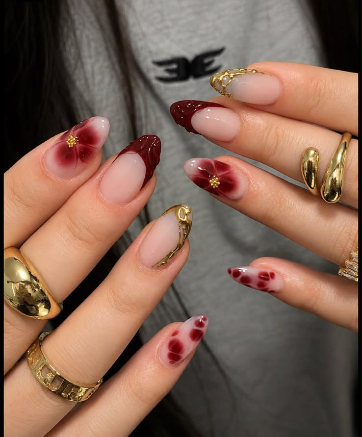 Red Blooming Flower Nails