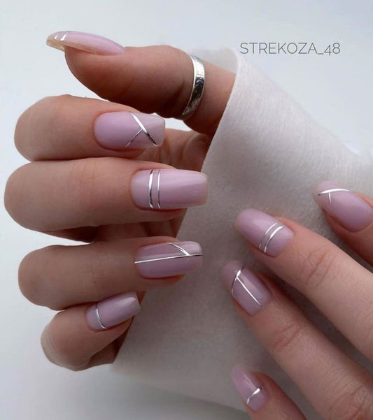 Nude + Chromatic Lines Nails