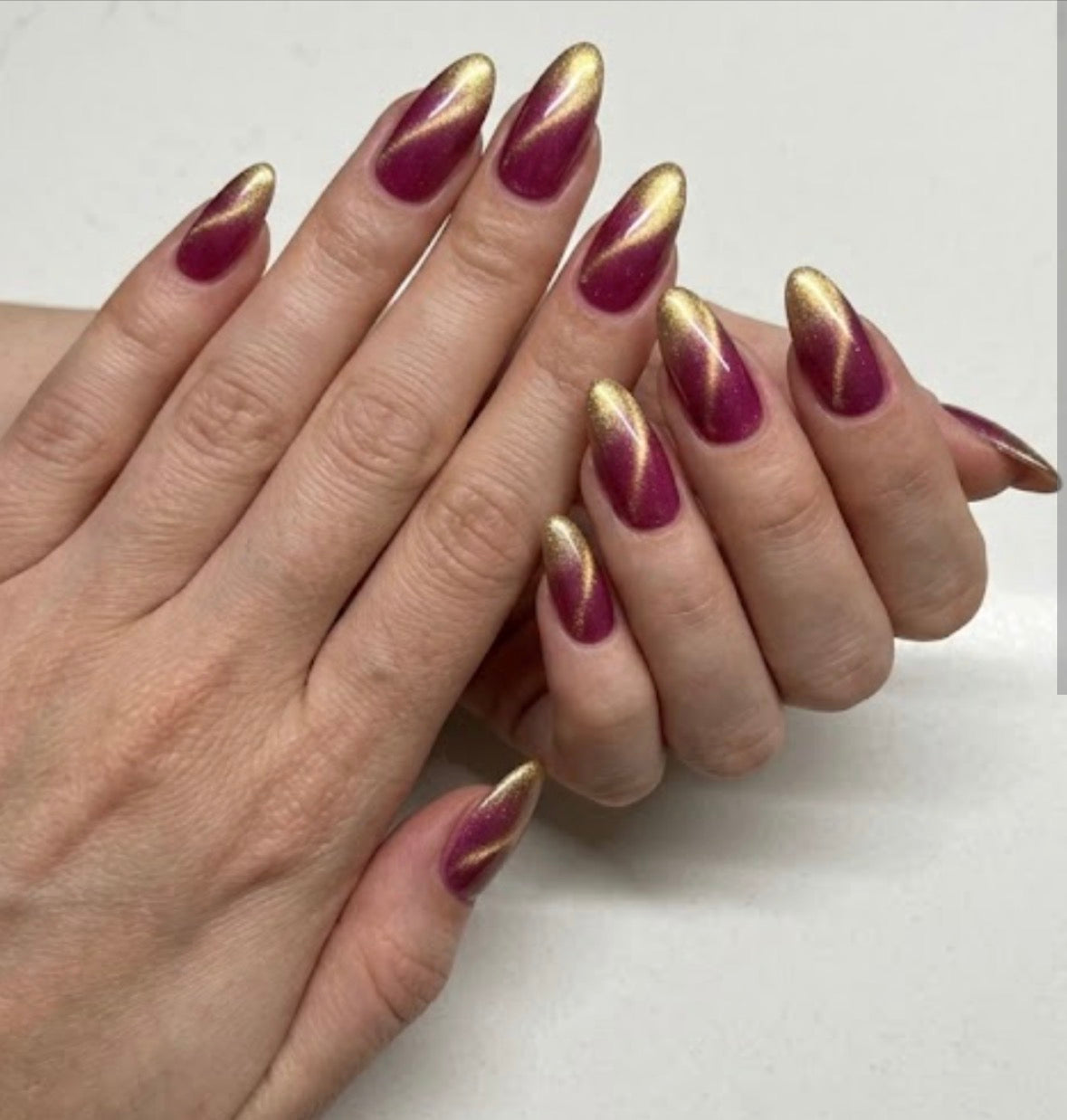 Magenta chrome Ombre Swirl Cateye Nails