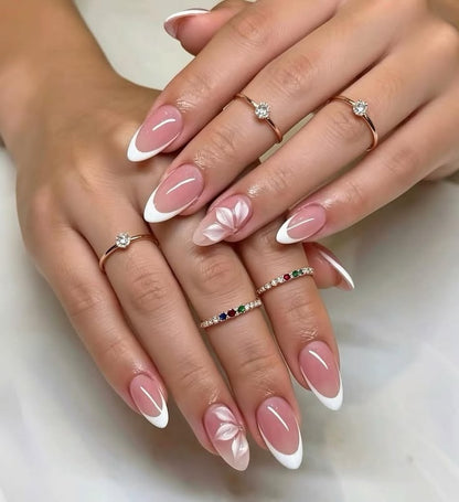 White French 3D Flower Nails