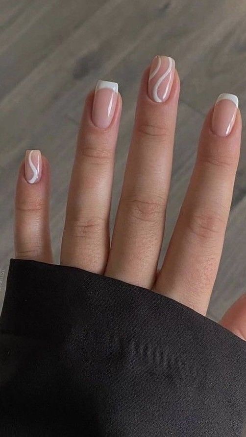 White Swirly+French Nails