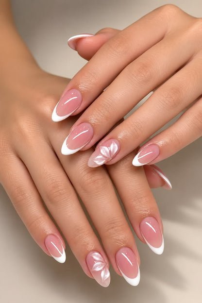 White French 3D Flower Nails