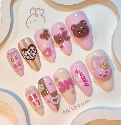 Teddy PInky 3-D Nails