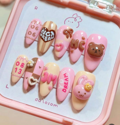 Teddy PInky 3-D Nails