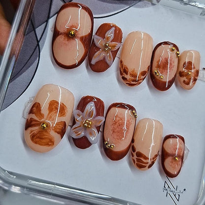 3D brown flower Nails