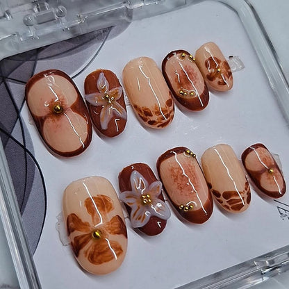 3D brown flower Nails