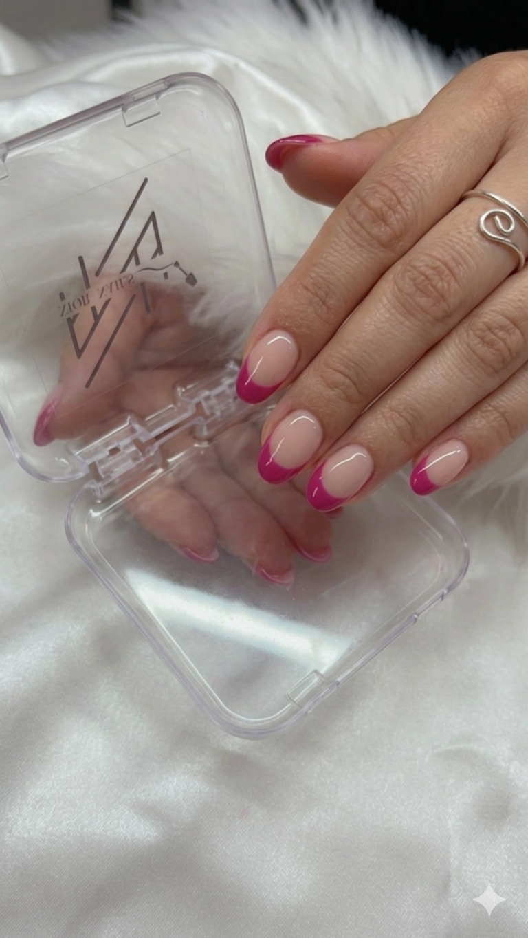 Magenta French Nude Pink Nails