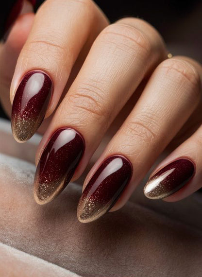 Deep Maroon golden obmre Nails