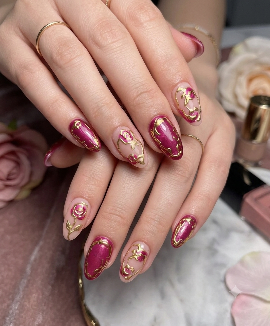 Magenta Cateye Chromatic Rose Nails