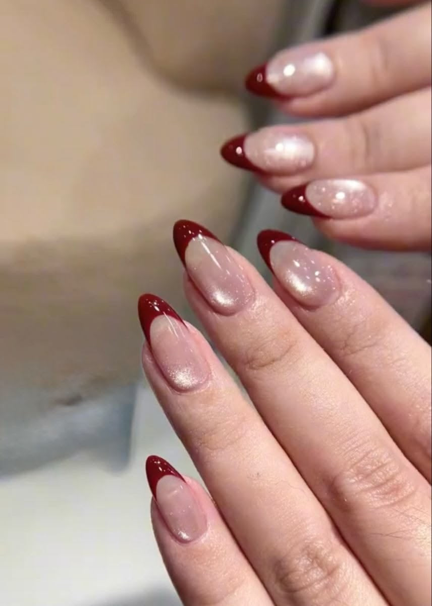 Pink Cateye Red French Nails