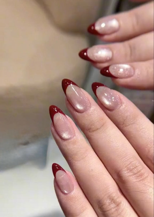 Pink Cateye Red French Nails
