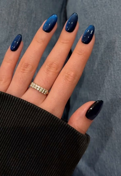 Glitter Blue Cateye Nails
