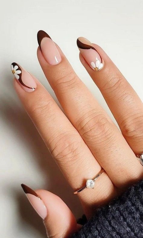 Flower+Brown Swirly Nails