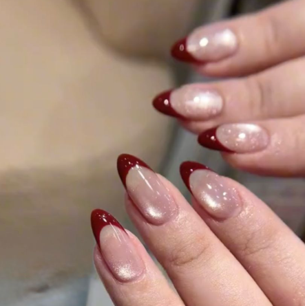 Cat-Eye Red French Nails