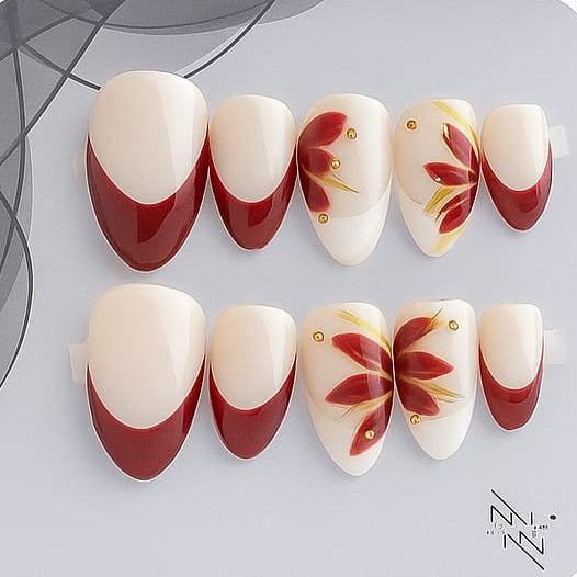 Red White French Nails