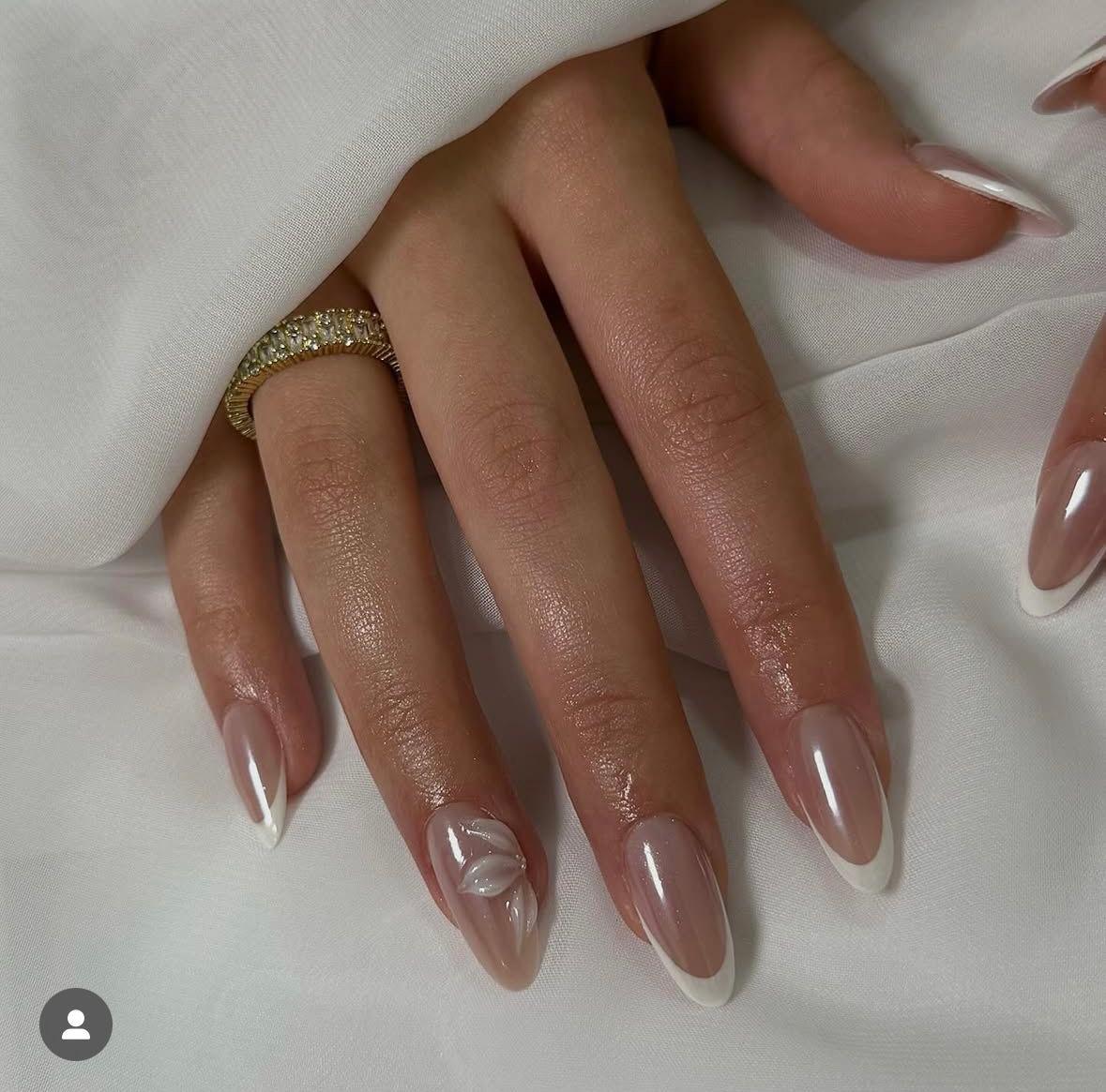 Nude Chromatic + 3D flower French Nails