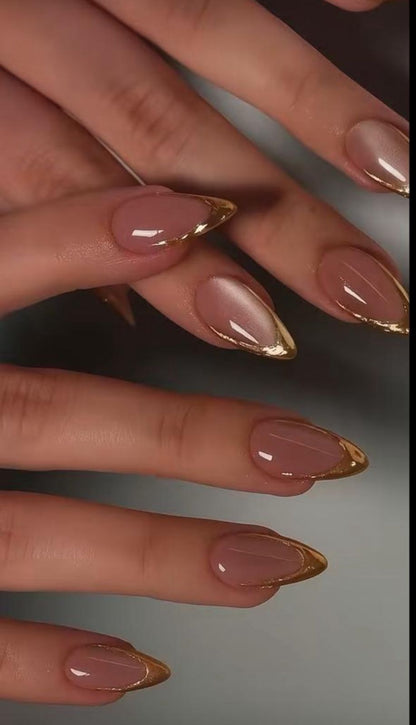 Cat-Eye Golden French Nails