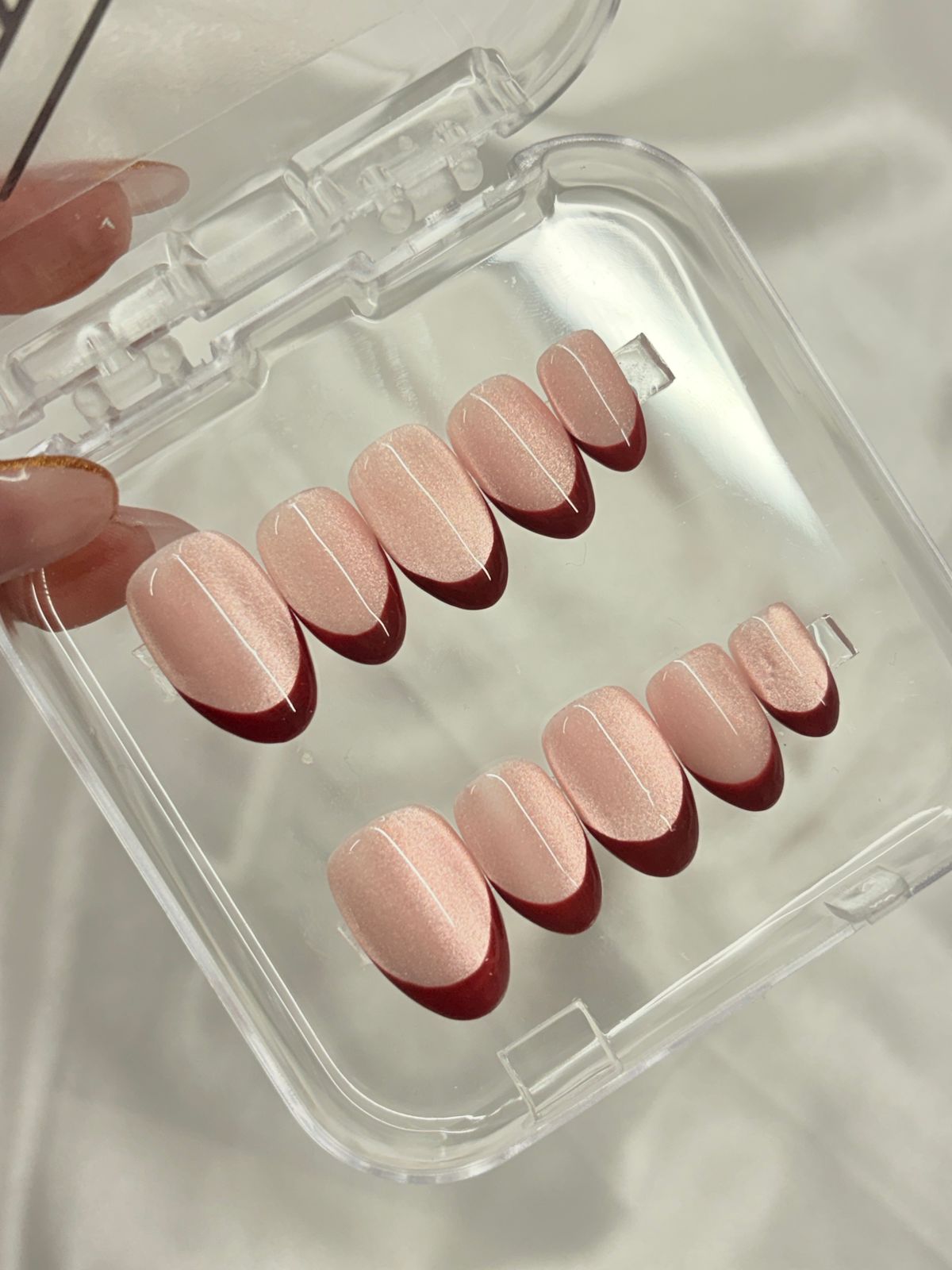 Cat-Eye Red French Nails