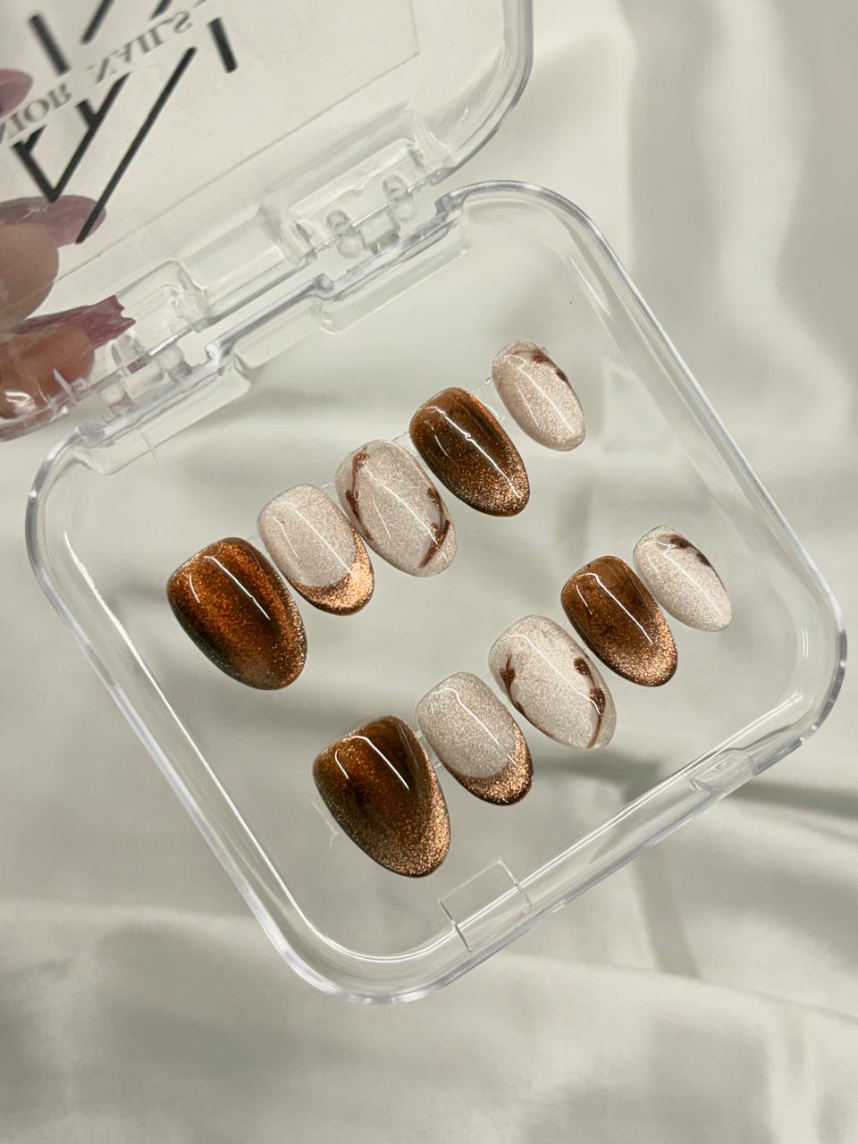 Brown Cream Cateye Nails Nior Nails