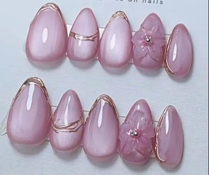 3D Flower Golden Chrome Cateye  Nails Nior Nails