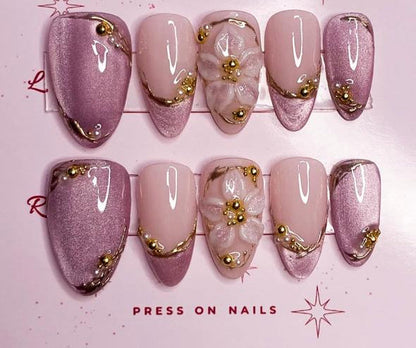 3D Flower Pink Glitter Cateye  Nails Nior Nails
