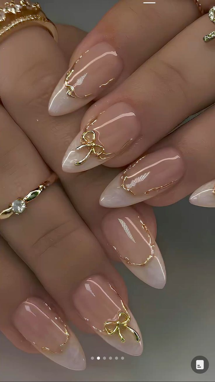 White Marble French Bow Nails Nior Nails