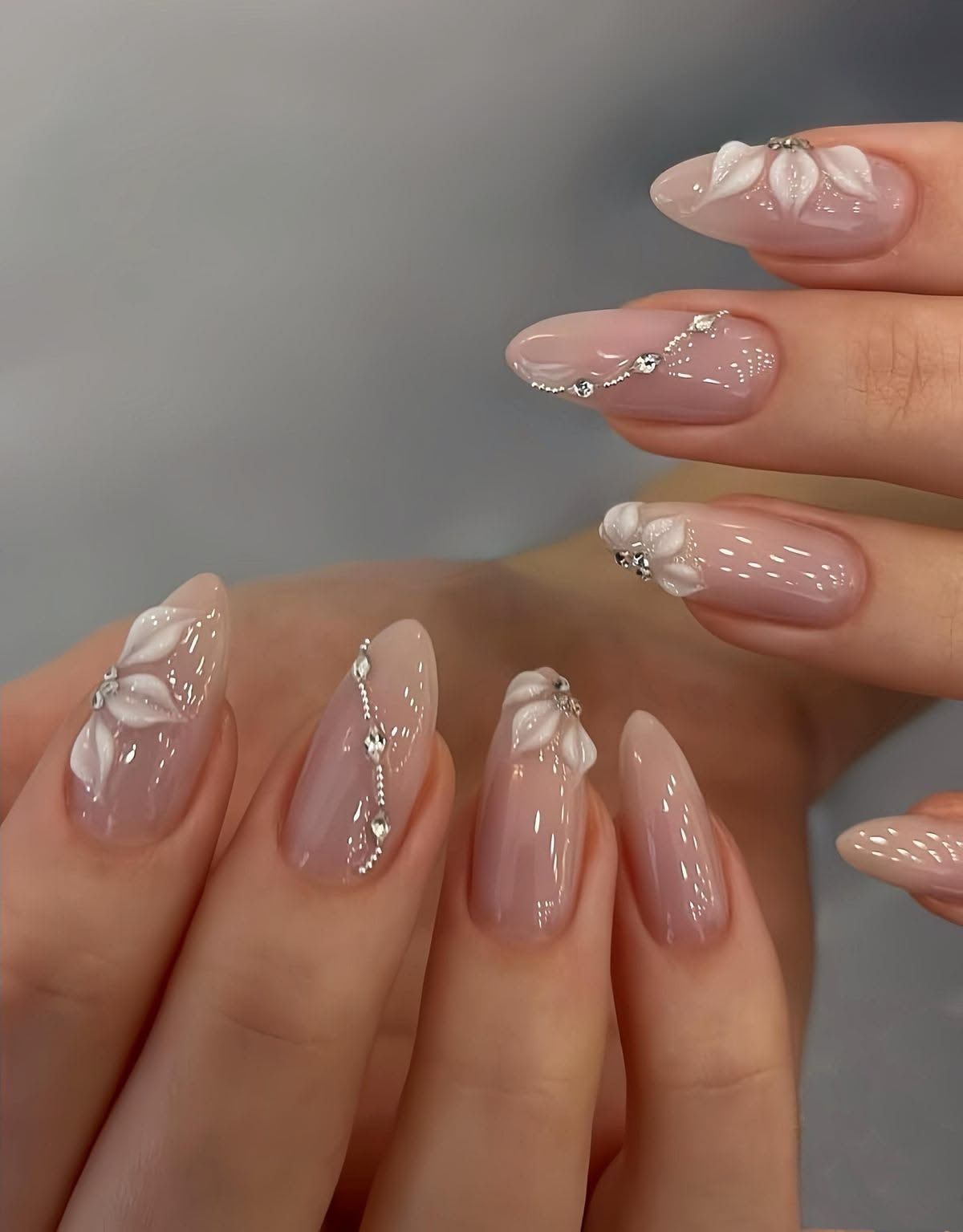 Nude 3d Flower Stone Nails Nior Nails