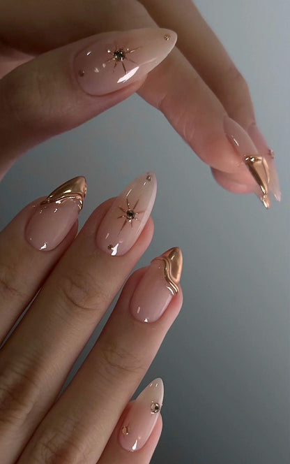 Gloden Abstract Nude Nails Nior Nails