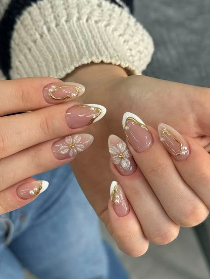 White  French 3D Flower Nails Nior Nails