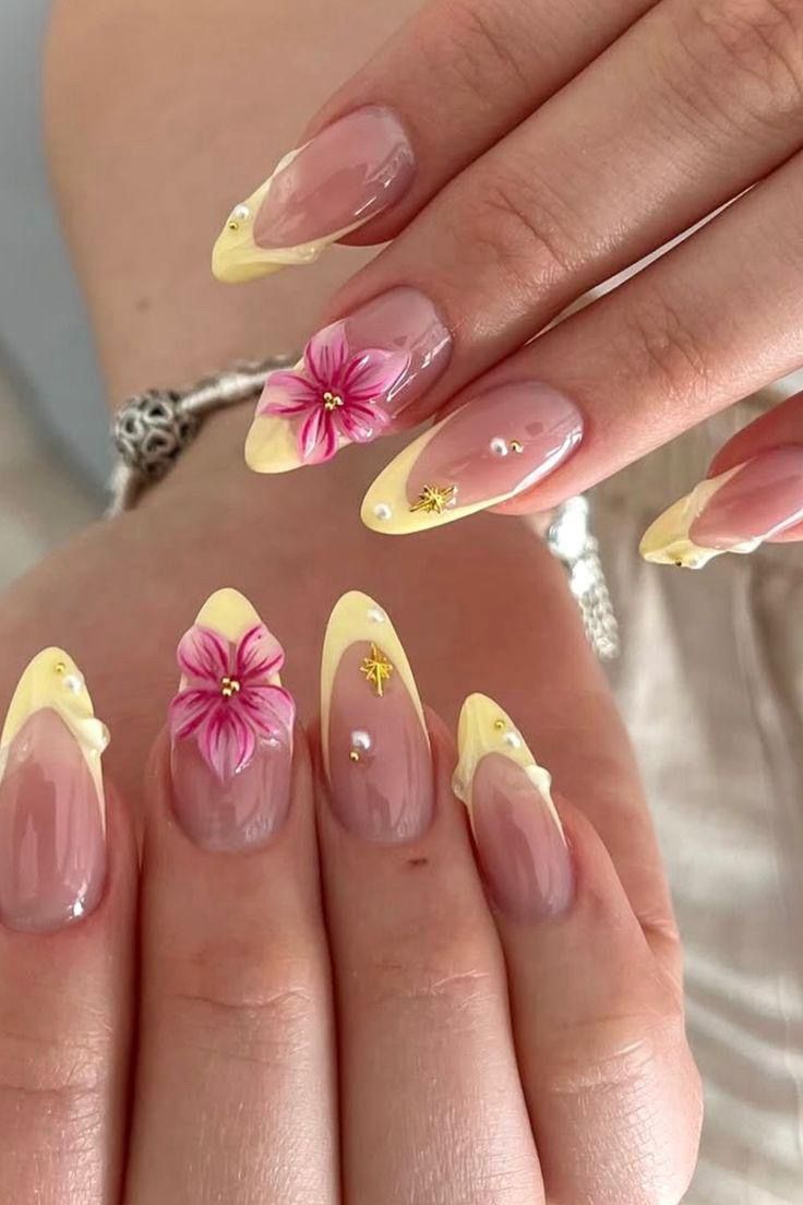 Butter Yellow 3D Flower Nails Nior Nails