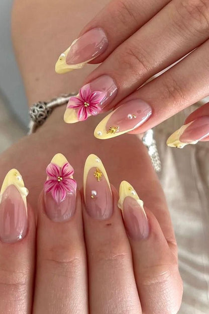 Butter Yellow 3D Flower Nails Nior Nails