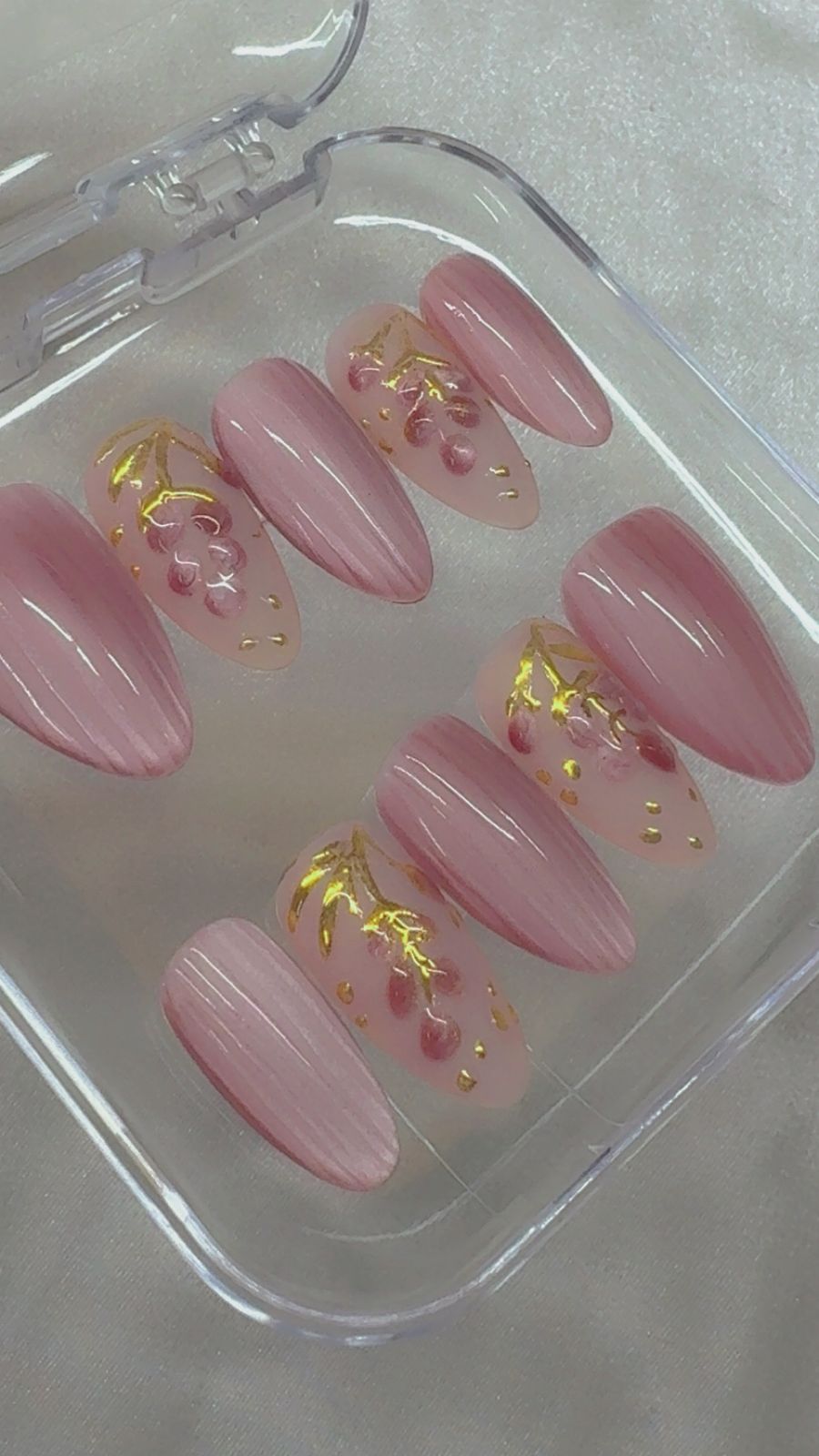 Glass Look Pink Cateye Nails