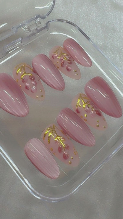 Glass Look Pink Cateye Nails