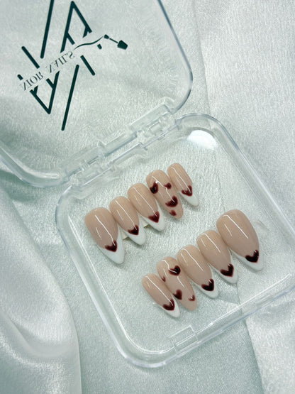 Nude White French Heart Nails