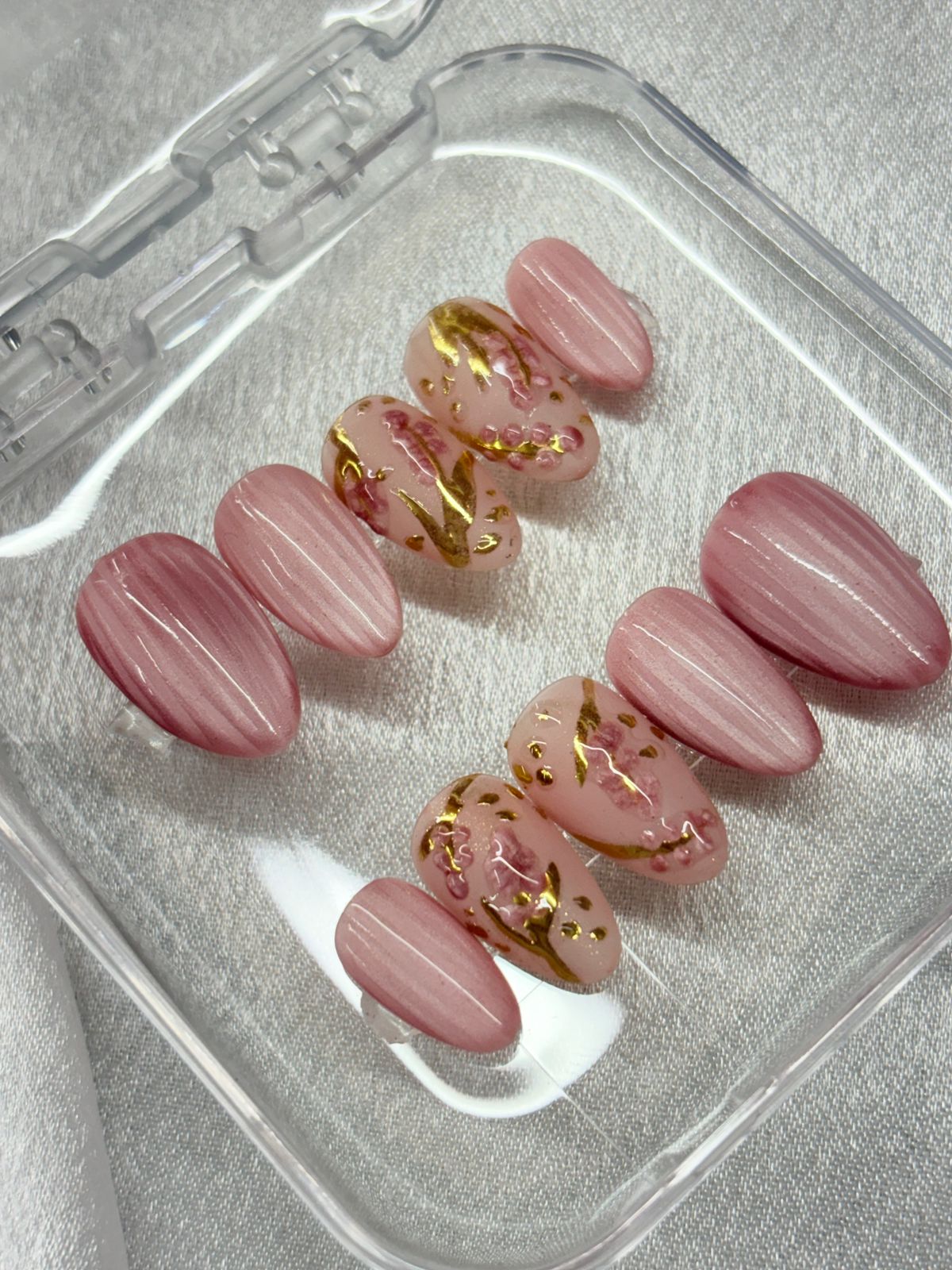 Glass Look Pink Cateye Nails