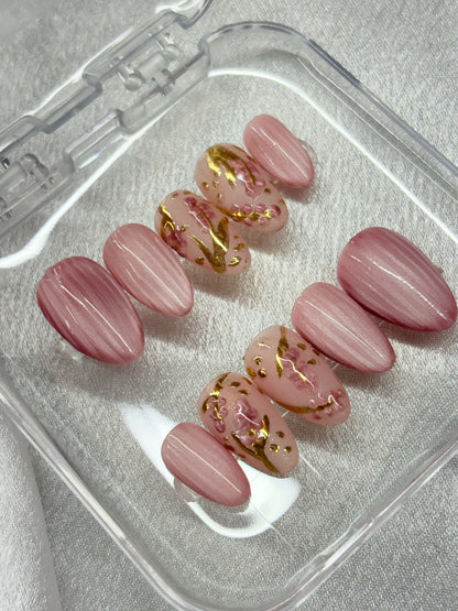 Glass Look Pink Cateye Nails