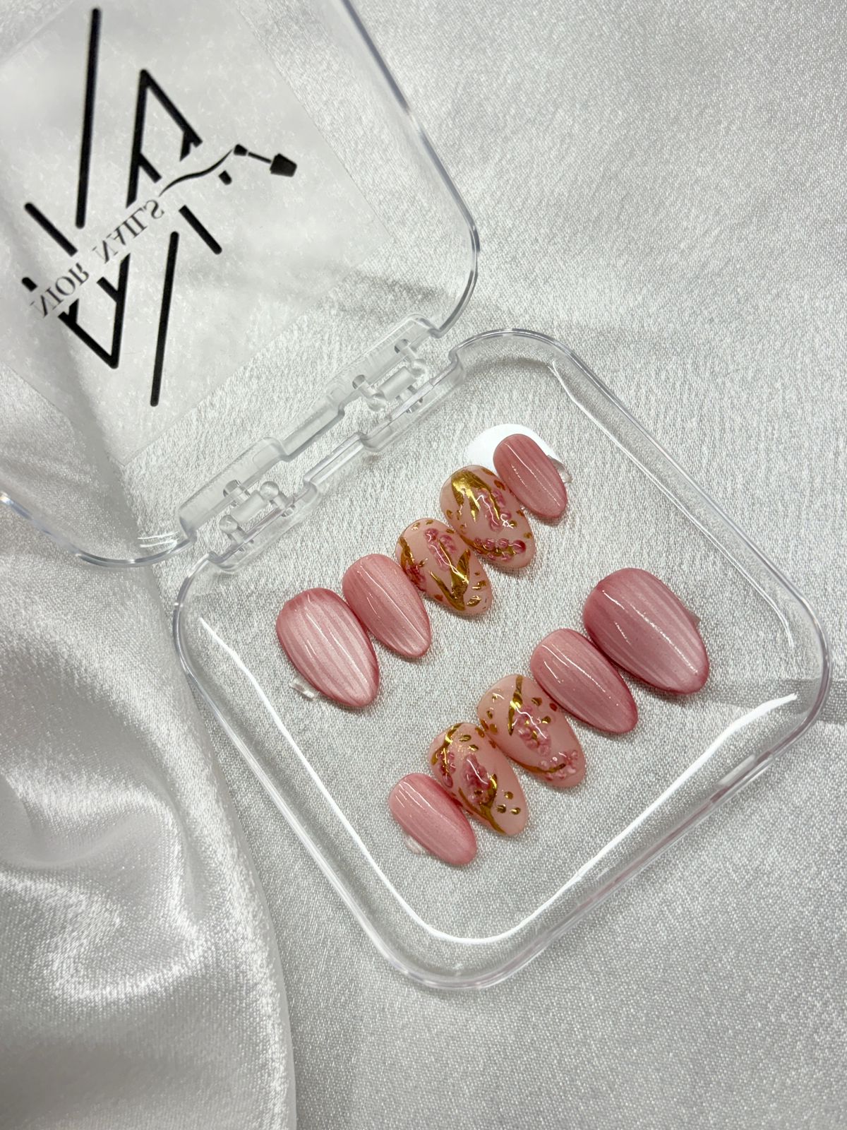 Glass Look Pink Cateye Nails