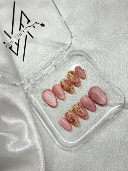 Glass Look Pink Cateye Nails