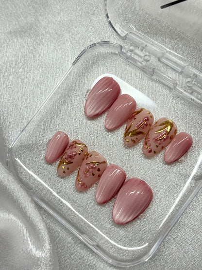 Glass Look Pink Cateye Nails