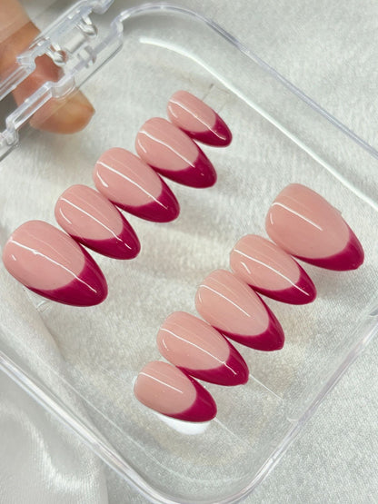 Magenta French Nude Pink Nails