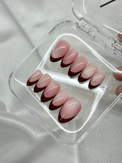 Pink Cateye Red French Nails