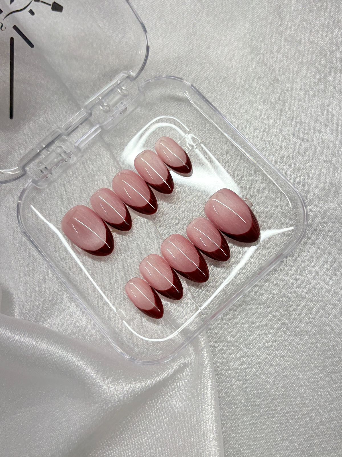Pink Cateye Red French Nails