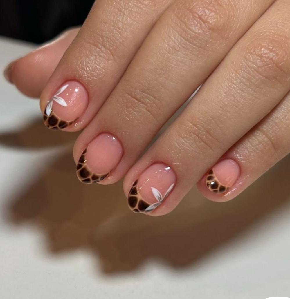 Nude Leopard French Nails