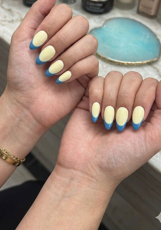 Butter Yellow Blue French Nails