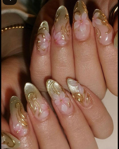 3D Flower Golden Cateye Fairy Nails