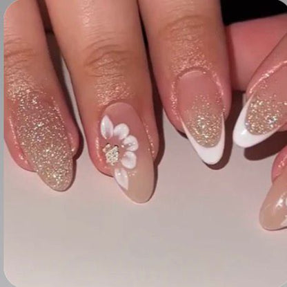 Nude Glitter 3D Flower Nails