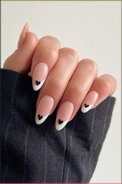 French+Black Heart Nails